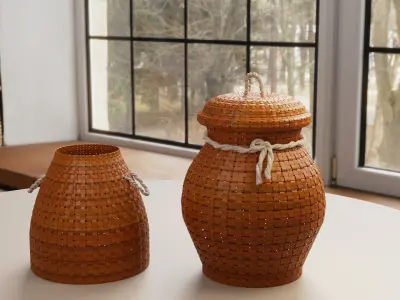 Bamboo Basket Low-poly 3D model