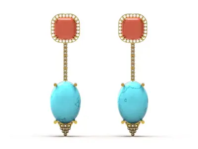 Exquisite Turquoise Coral Earrings Ready for 3D Printing je0170 3D print model