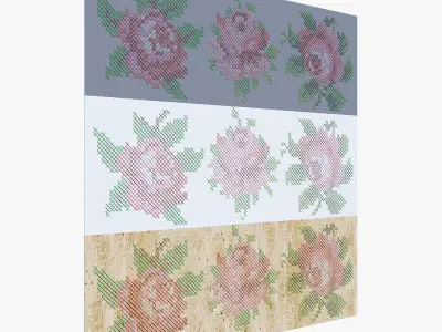 Flowers cross stitch pattern of roses 3D model
