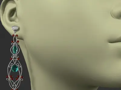 earrings emerald and garnet 3D model