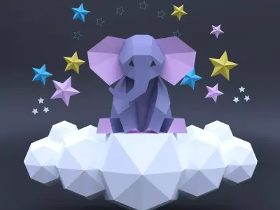  Low Poly Elephant Model Origami 3D print model 3D print model  3D print model