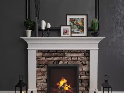 Fireplace 4 with stone mantle 3D model