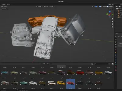 Realistic Destroyed Cars 3D Assets Pack For Blender Vol 1 Low-poly 3D model