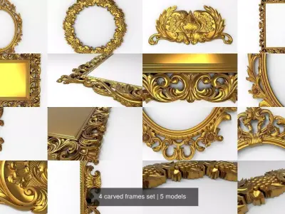 4 carved frames set 3D Model Collection