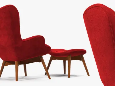 Grant Featherston Contour Style Wing Chair Velvet 3D model