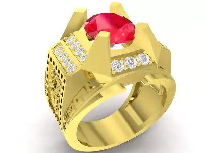 Luxury Oval Ruby Pave Signet Ring for Men 3713 3D print model