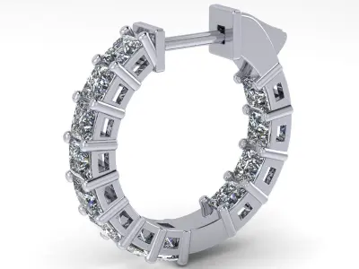 Hoop Earrings - Princess Cut - Various stone sizes and diameters 3D print model