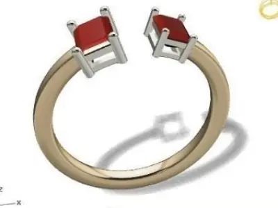 half ring with red stone 324 3D print model