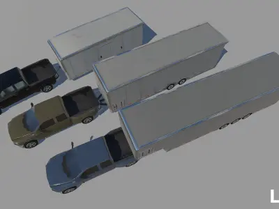 Pickup trucks with haulers  Low-poly 3D model