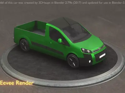 City Car 52 Utility Vehicles Van Pickup 1500 Type-D Green Low-poly 3D model