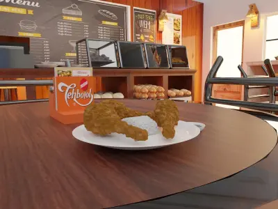 Interior Full set furniture Restaurant  Low-poly 3D model