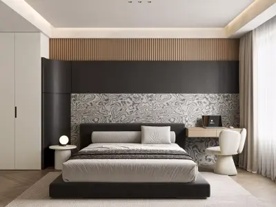 Modern Minimalist Bedroom with Luxury Marble Accent Wall 103 3D model