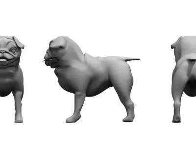 bulldog 3d model pug dog Low-poly 3D model