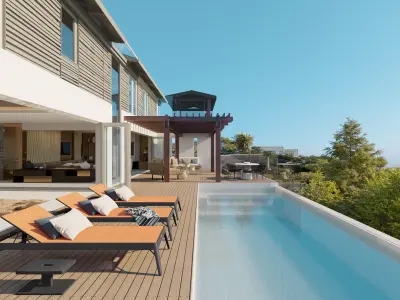 Luxury house with pool 3 setups in 1 day cloudy and night 3D model