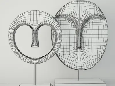 Albesia Wood Mask Decoration 2 3D model