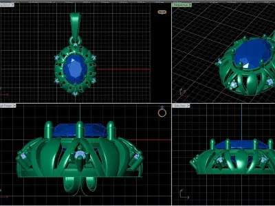 Pendant with diamond oval  3D print model