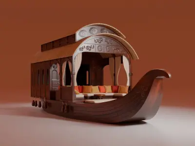 Cruising Houseboat Low-poly 3D model