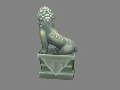 cartoon stone lion sculpture -  young lion Low-poly 3D model