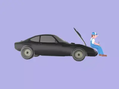 Stylized 3D Mechanic Sitting on Car Bumper - Cartoon 3D model