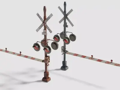 Railroad Crossing Gate with pbr textures Low-poly 3D model