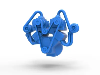 Twin turbo supercharged V8 Engine Version 6 Scale 1 to 25 3D print model