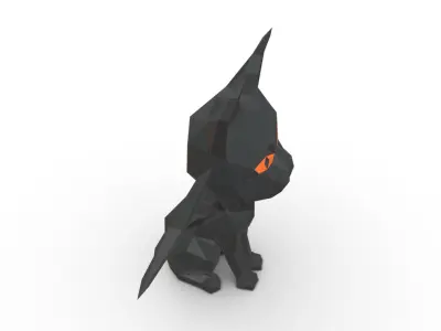 evil cat low poly 3D print model
