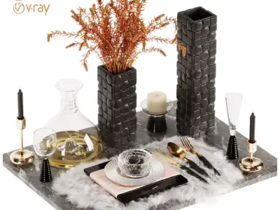 Luxury Fur Place Mat Dinner Tableset-10 3D model