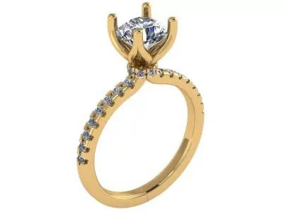 solitaire tulip head ring with small round diamond under halo  3D print model