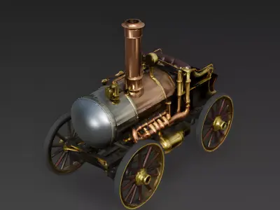 Elegant Steampunk Horseless Carriage 3D Model Low-poly 3D model