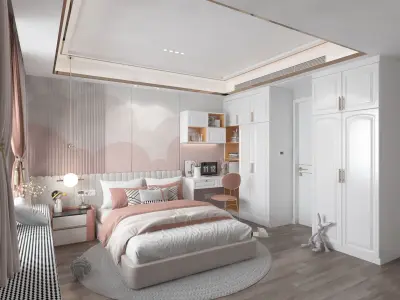 Pink Kids room Low-poly 3D model