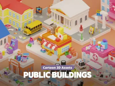 Cartoon Public Buildings Islands Exteriors Low-poly 3D model
