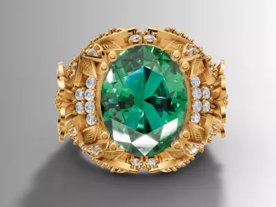  Cocktail Ring 3D Model Large Cabochon Floral Design 3D print model