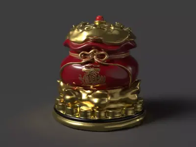 Chinese money bag  Low-poly 3D model