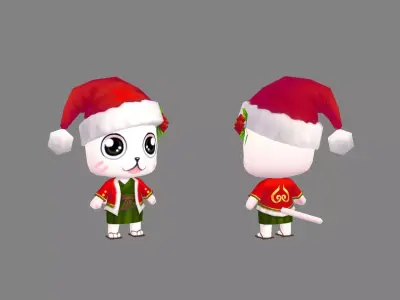 Cartoon Christmas Cat Mascot - White Low-poly 3D model