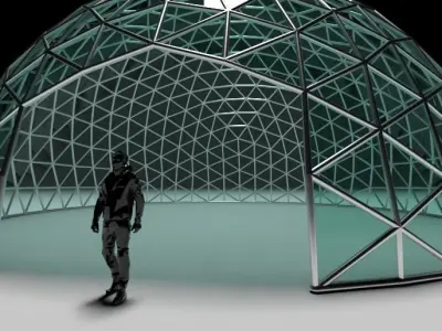 Geodesic Dome with Door Opening and enclosure Glass Panels 3D model