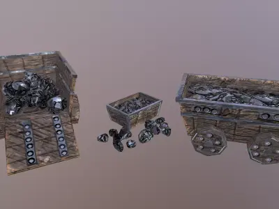  Iron Mine Cart Low-poly 3D model