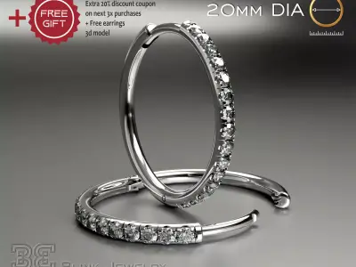 Luxury Diamond hoop earrings round rings printable 3D print model
