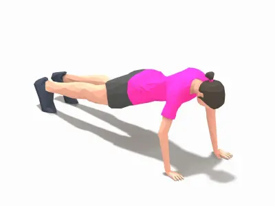 Grasshoper PushUps  Exercise Woman Animation Low-poly 3D model