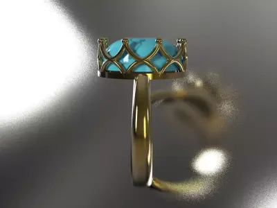 Turquoise and Gold Crown 3D Ring  model gr0171 3D print model