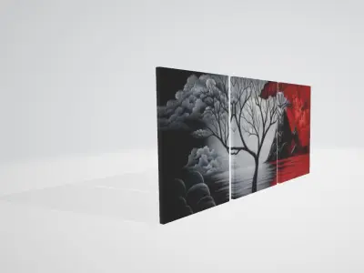  Panels Cloud Tree Oil Painting Landscape Canvas Wall Art  Low-poly 3D model