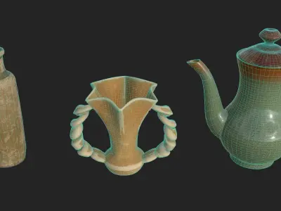 3 beautiful vases Low-poly 3D model