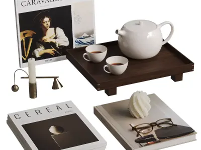Decorative Set With Teapot and Art Books 3D model