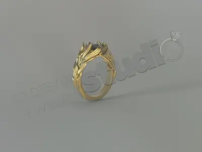 Luxury unique solitaire ring with art design in feather 3d model 3D print model