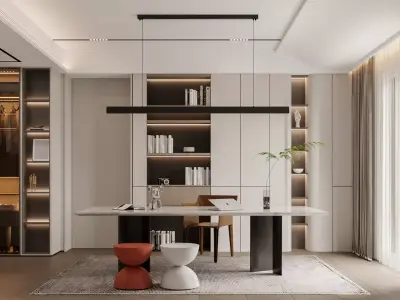 modern bedroom bathroom dressing room office room 3D model