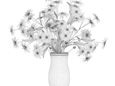 Coneflowers in Ceramic Vase 3D model
