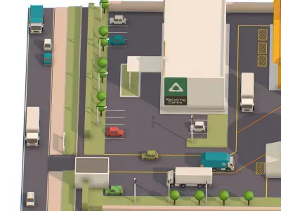 isometrical warehouse waste recycling station Low-poly 3D model