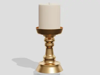 Antique golden candlestick and candle  3D model