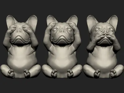 DOG Bulldog See No Evil Hear No Evil Speak No Evil 3D model