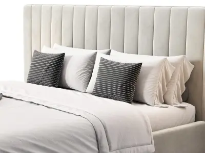 Walvia Gray Velvet Luxury Wide Headboard Bed 3D model buy