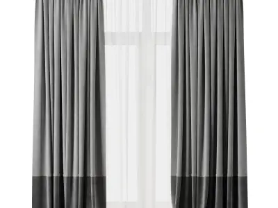 Rod Curtains with Gray Curtains 23 HBH Low-poly 3D model